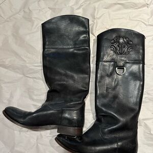 Frye Company Melissa Logo Black Leather Riding Boots